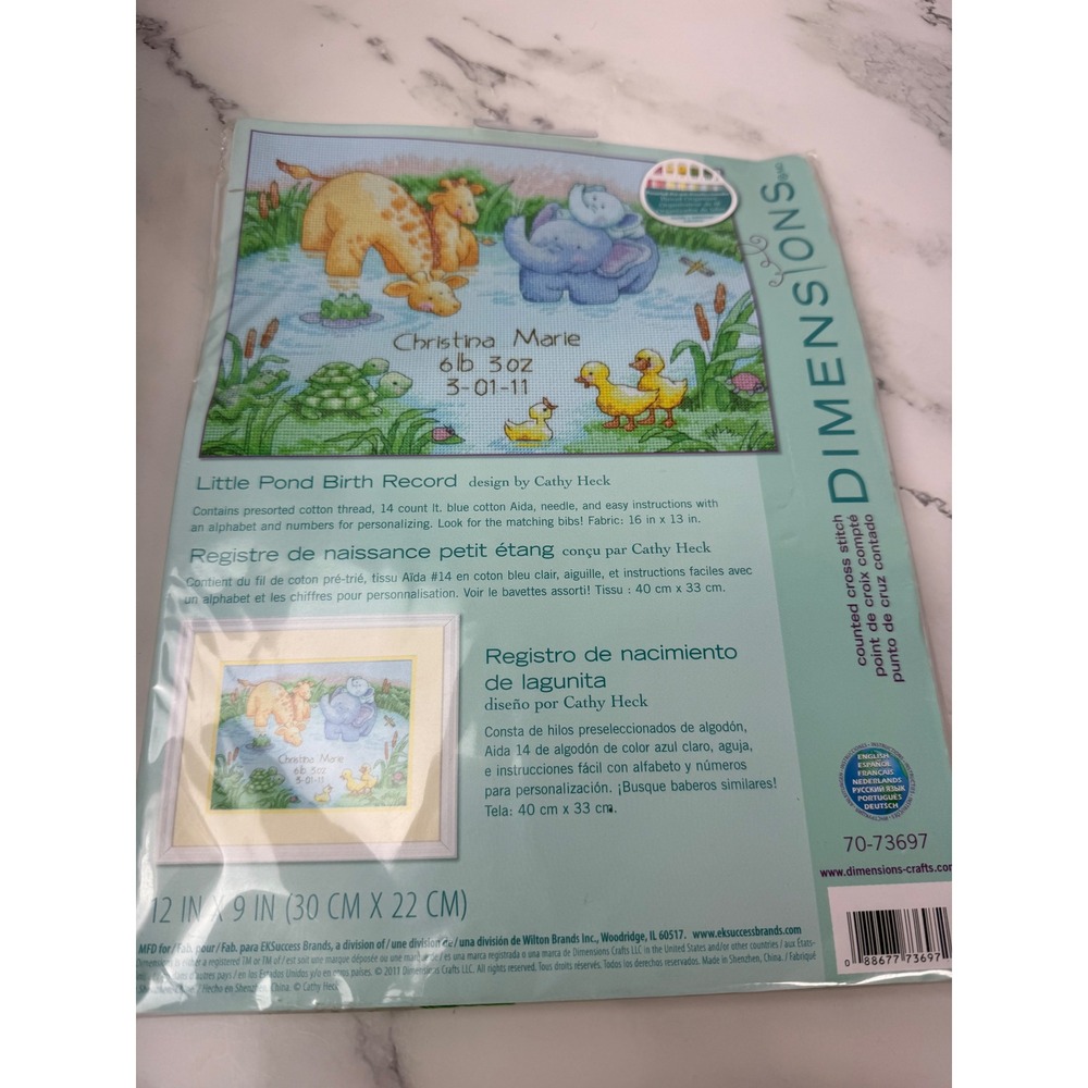 Dimensions Little Pond Animals Birth Record Cross Stitch Kit